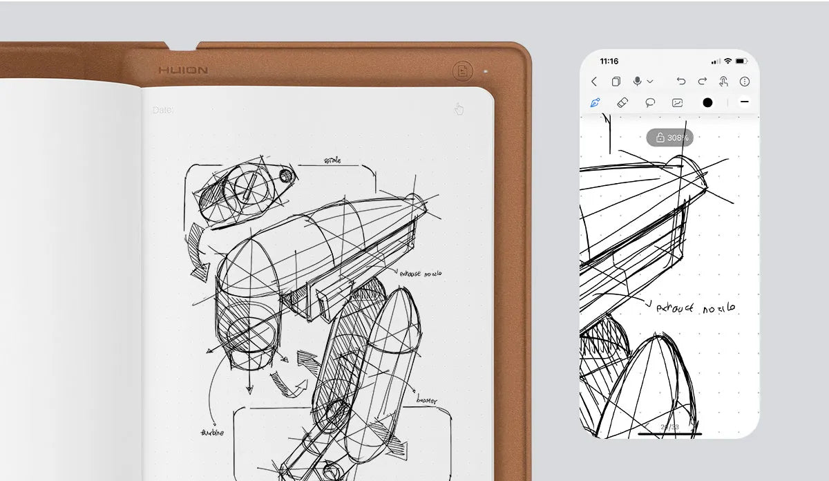 HUION Note 2-in-1 Digital Notebook Drawing Tablet With Battery-free Pen - GlitzyGizmo